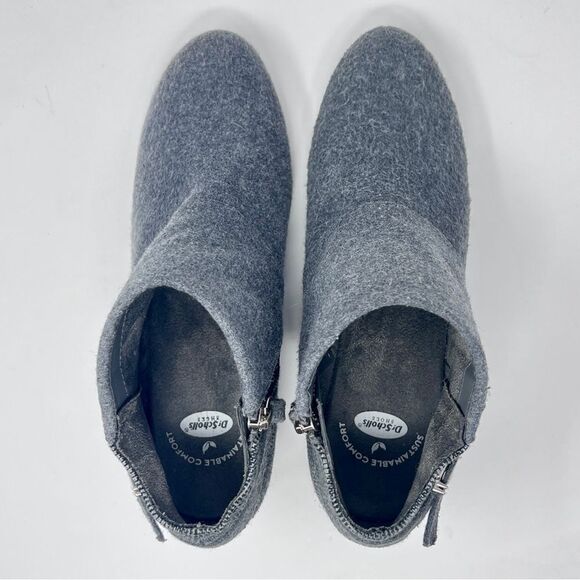 Dr. Scholl's Create Mid Grey Wool Microsuede Zip Stacked Wood Wedge Bootie 9.5 - Picture 10 of 12